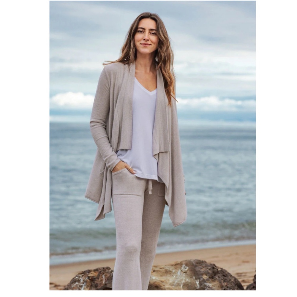 Barefoot dreams CozyChic Ultra Lite Shawl Pointelle open Cardigan in stone S/M